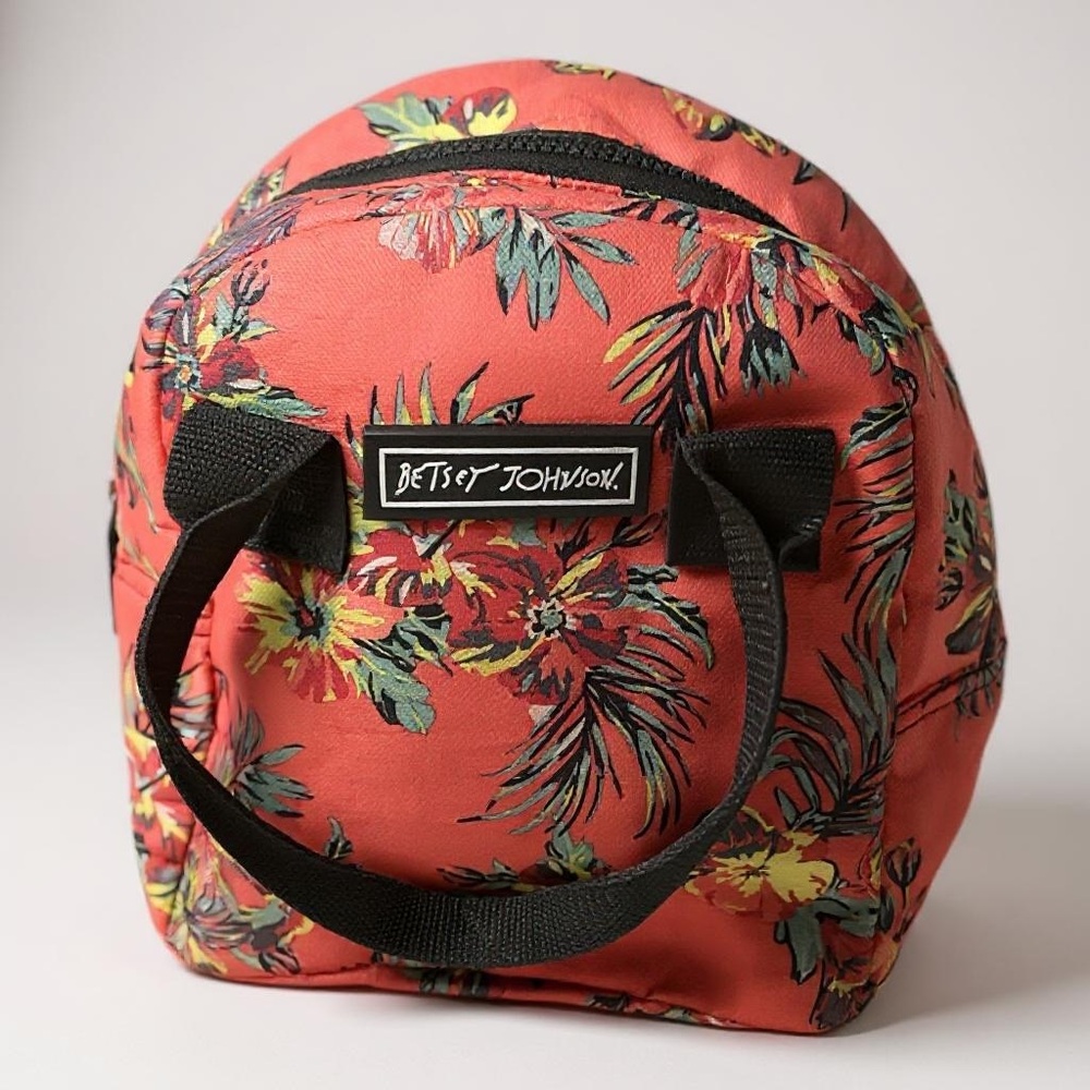 Betsey Johnson Floral Insulated Lunch Bag Coral Tropical Print Tote - Picture 3 of 9